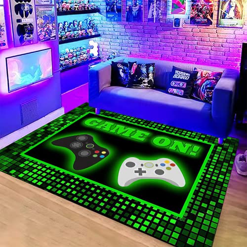 CANARO Large Game Area Rugs 3D Gamer Carpet Decor Game Printed Living Room Mat Bedroom Controller Player Boys Gifts Home Non-Slip Crystal Floor Polyester Mat Teen Boys Carpet 31x20inch
