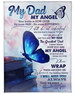 personalized memorial blanket for loss of daddy father dad loved one my dad my angel butterflies books custom title memorial gifts ideas in loving memory fleece sherpa blanket