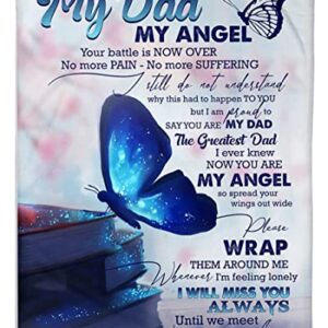 Personalized Memorial Blanket for Loss of Daddy Father Dad Loved One My Dad My Angel Butterflies Books Custom Title Memorial Gifts Ideas in Loving Memory Fleece Sherpa Blanket