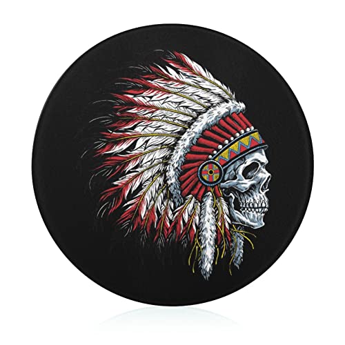 Indian Skull Printed Round Cutting Board Glass Chopping Blocks Mats Food Tray for Home Kitchen Decoration