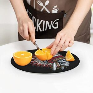 Indian Skull Printed Round Cutting Board Glass Chopping Blocks Mats Food Tray for Home Kitchen Decoration