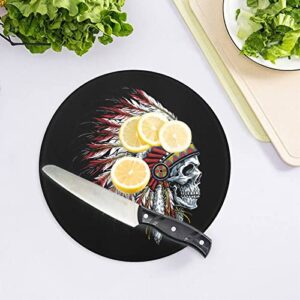 Indian Skull Printed Round Cutting Board Glass Chopping Blocks Mats Food Tray for Home Kitchen Decoration