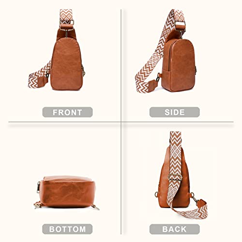 Hi-QTool Women Chest Bag Sling Bag Small Crossbody Daypack Guitar Strap Purse PU Leather Satchel Shoulder Bag for Travel