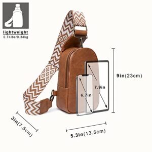 Hi-QTool Women Chest Bag Sling Bag Small Crossbody Daypack Guitar Strap Purse PU Leather Satchel Shoulder Bag for Travel