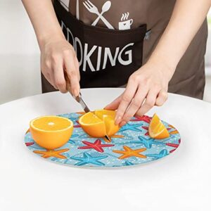 Beautiful Starfish Printed Round Cutting Board Glass Chopping Blocks Mats Food Tray for Home Kitchen Decoration