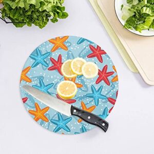 Beautiful Starfish Printed Round Cutting Board Glass Chopping Blocks Mats Food Tray for Home Kitchen Decoration