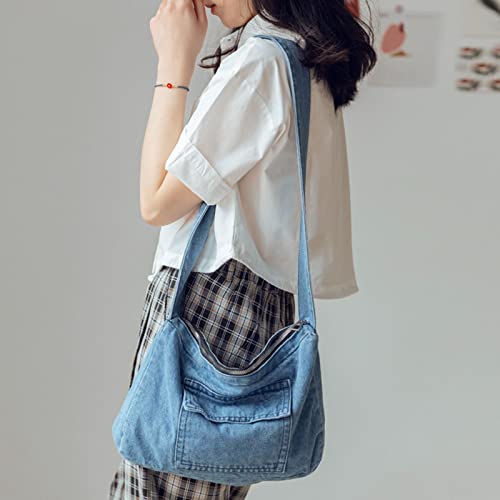 Fashion Crossbody Bags for Women Retro Denim Shoulder Bag All-matching Hobo Tote Bag Student Schoolbag Casual Canvas Bag