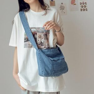 Fashion Crossbody Bags for Women Retro Denim Shoulder Bag All-matching Hobo Tote Bag Student Schoolbag Casual Canvas Bag