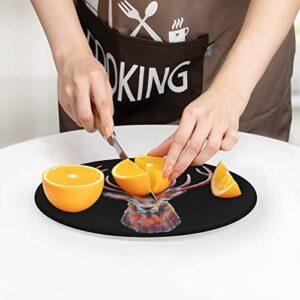 Reindeer Head Printed Round Cutting Board Glass Chopping Blocks Mats Food Tray for Home Kitchen Decoration