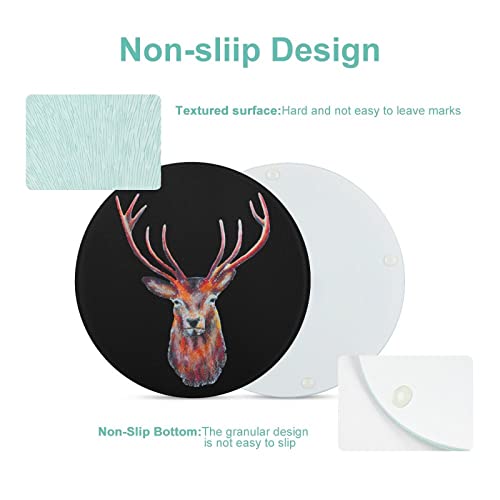 Reindeer Head Printed Round Cutting Board Glass Chopping Blocks Mats Food Tray for Home Kitchen Decoration