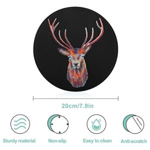 Reindeer Head Printed Round Cutting Board Glass Chopping Blocks Mats Food Tray for Home Kitchen Decoration