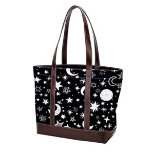 black and white stars moon tote bags large leather canvas purses and handbags for women top handle shoulder satchel hobo bags