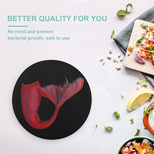 Mermaid Tail Printed Round Cutting Board Glass Chopping Blocks Mats Food Tray for Home Kitchen Decoration