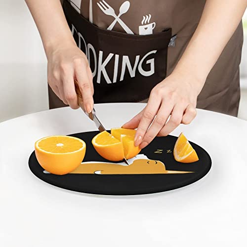 Sleeping Corgi Printed Round Cutting Board Glass Chopping Blocks Mats Food Tray for Home Kitchen Decoration