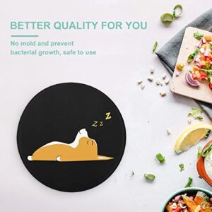 Sleeping Corgi Printed Round Cutting Board Glass Chopping Blocks Mats Food Tray for Home Kitchen Decoration