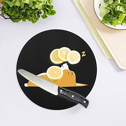 Sleeping Corgi Printed Round Cutting Board Glass Chopping Blocks Mats Food Tray for Home Kitchen Decoration