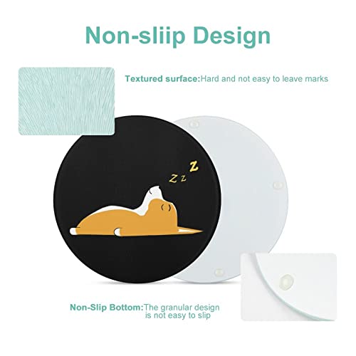 Sleeping Corgi Printed Round Cutting Board Glass Chopping Blocks Mats Food Tray for Home Kitchen Decoration