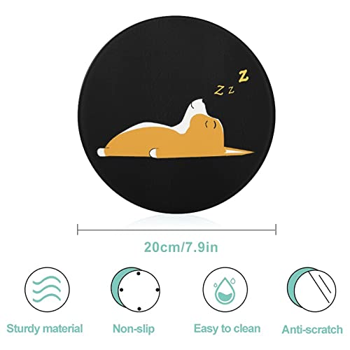 Sleeping Corgi Printed Round Cutting Board Glass Chopping Blocks Mats Food Tray for Home Kitchen Decoration