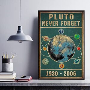 curteny vintage metal tin sign pluto never forget 1930-2006 poster, outer space, science print, science wall art, science teacher, science classroom decor, solar system novelty sign 8×12 inch