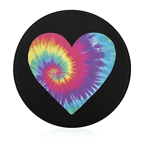 Tie-Dye Heart Printed Round Cutting Board Glass Chopping Blocks Mats Food Tray for Home Kitchen Decoration