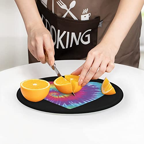 Tie-Dye Heart Printed Round Cutting Board Glass Chopping Blocks Mats Food Tray for Home Kitchen Decoration