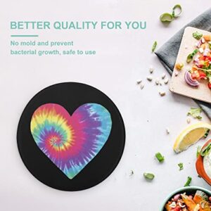Tie-Dye Heart Printed Round Cutting Board Glass Chopping Blocks Mats Food Tray for Home Kitchen Decoration