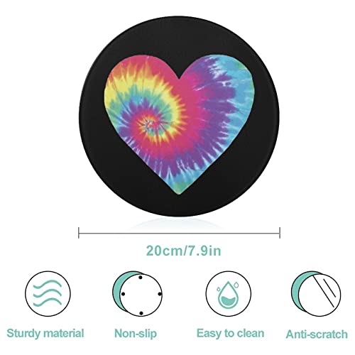 Tie-Dye Heart Printed Round Cutting Board Glass Chopping Blocks Mats Food Tray for Home Kitchen Decoration