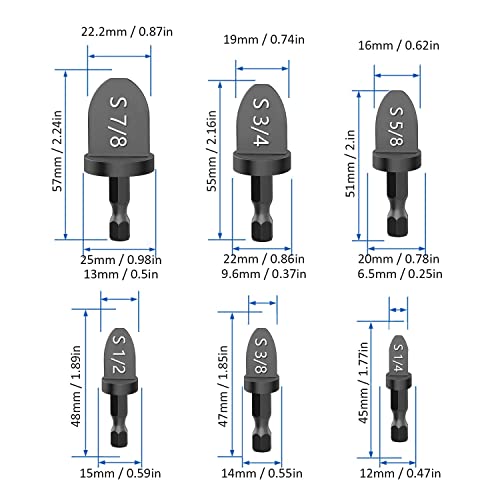 6PCS Hex Handle HVAC Repairing Set Air Conditioner Copper Tube Expander Swaging Tool Drill Bits Set with 1/4''， 3/8''，1/2''， 5/8''，3/4''，7/8''