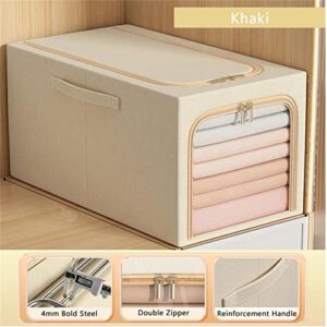 Clothes Storage Organizer Bins Containers, Waterproof Cotton Linen Steel Frame Storage Box, Stackable Storage Bins for Clothing Storage with Clear Window & Reinforced Handles, 1PC (31L, beige)