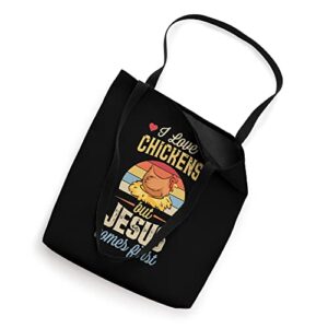 I Love Chickens But Jesus Comes First Funny Christian Tote Bag