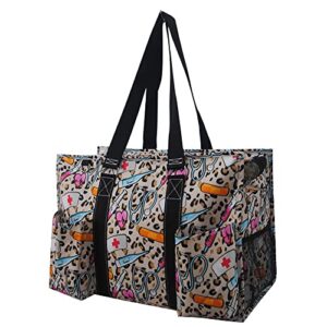 ngil zip-top organizing utility tote bag with exterior pockets for working women, teachers, nurses, and moms, design in usa (wild life nurse-black)