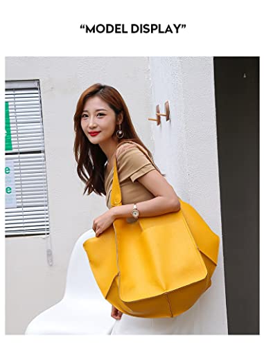 ZOSIVEB Large Tote Handbag, PU Leather Satchel Tote Shoulder Bags Purse Soft Crossbody Oversized Travel Tote Bag (Yellow)