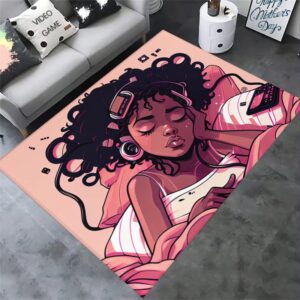african american black girl area rug,magic girl cartoon rug for teen girls’ room,non-slip area carpet,perfect for bedroom decor 36x24in