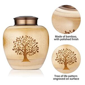 Small Keepsake Urns for Human Ashes Made of Bamboo,Decorative Urns with Tree of Life Pattern Engraved,Mini Memorial Cremation Urns for Human Ashes Adult Female Male