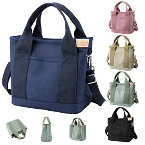 canvas tote handbag for women large capacity crossbody bag satchel handbags multi-pocket tote hand bag vintage shoulder strap blue