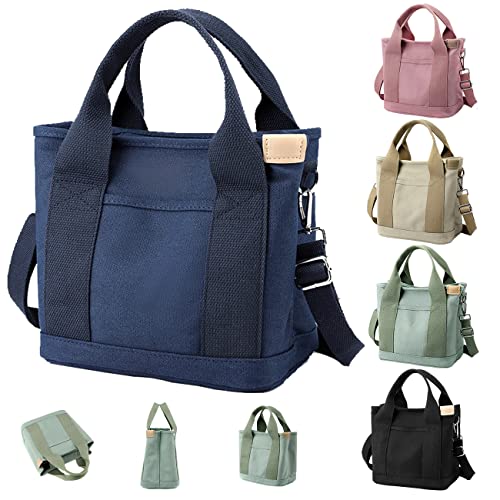 Canvas Tote Handbag for Women Large Capacity Crossbody Bag Satchel Handbags Multi-Pocket Tote Hand Bag Vintage Shoulder Strap Blue