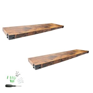 warrior mouthguards floating shelves for bathroom and kitchen – rustic farmhouse decorative storage and display wall shelving, set of 2, brown