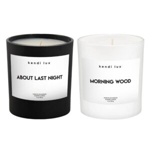 kendi lux | 2 pack soy candles for home scented, hand poured, non-toxic 50 hours long lasting burn, aromatherapy soy candle gift set for men, masculine candle bundle – morning wood & about last night