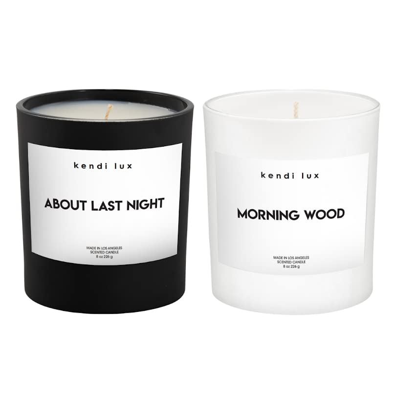 KENDI LUX | 2 Pack Soy Candles for Home Scented, Hand Poured, Non-Toxic 50 Hours Long Lasting Burn, Aromatherapy Soy Candle Gift Set for Men, Masculine Candle Bundle - Morning Wood & About Last Night