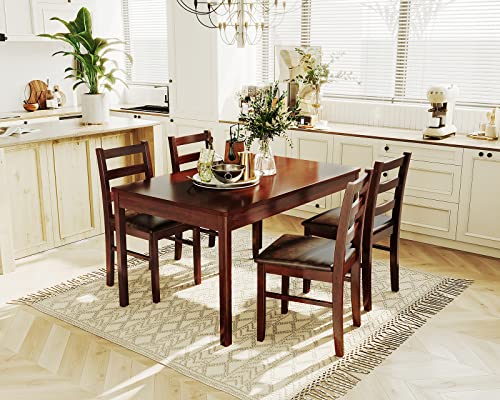 KKL Dining Table Set for 4, Kitchen Table and Chairs for 4, Farmhouse Wood Kitchen and Dining Room Table Set for 6, 5-Piece Modern Dinner Table Set, Easy Assembly, Coffee