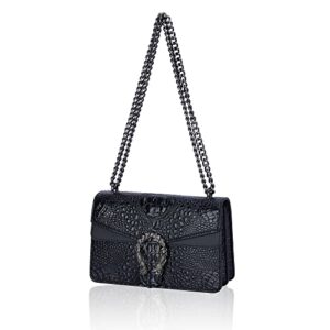 aiunone crossbody satchel bag for women – trendy chain purse leather crocodile print shoulder bag, evening square bag(large crocodile)