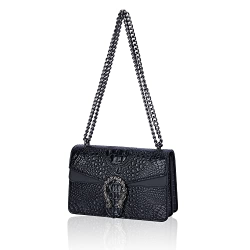 aiunone Crossbody Satchel Bag for Women - Trendy Chain Purse Leather Crocodile Print Shoulder Bag, Evening Square bag(Large crocodile)