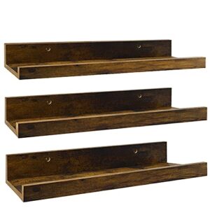 16 inch floating shelves ,set of 3, rustic wall mounted picture ledge wooden wall shelf for living room bedroom kitchen bathroom, 3 different sizes
