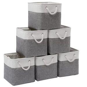cube storage bins, collapsible fabric cube storage bin, 11 inch cube storage bins with handles, foldable storage cubes (white/ gray, 6pack)