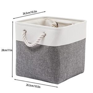 Cube Storage Bins, Collapsible Fabric Cube Storage Bin, 11 Inch Cube Storage Bins with Handles, Foldable Storage Cubes (White/ Gray, 6Pack)