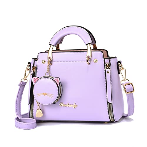 AyTotoro Purse and Handbags for Women Fashion Ladies Leather Top Handle Satchel Shoulder Bag Tote Small Cat Round bag (Purple)