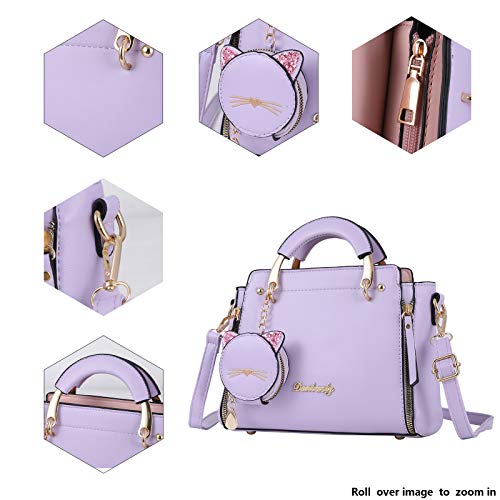 AyTotoro Purse and Handbags for Women Fashion Ladies Leather Top Handle Satchel Shoulder Bag Tote Small Cat Round bag (Purple)