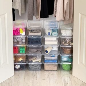 nkds 5 quart stackable plastic lidded closet organizer box – clear – set of 20