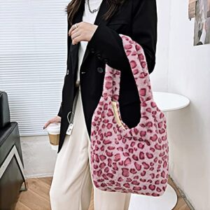 Women Plush Shoulder Bags Cute Bear Pattern Plush Tote Handbag Girls Shopping Dating Bag