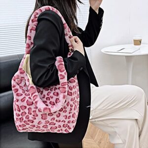 Women Plush Shoulder Bags Cute Bear Pattern Plush Tote Handbag Girls Shopping Dating Bag